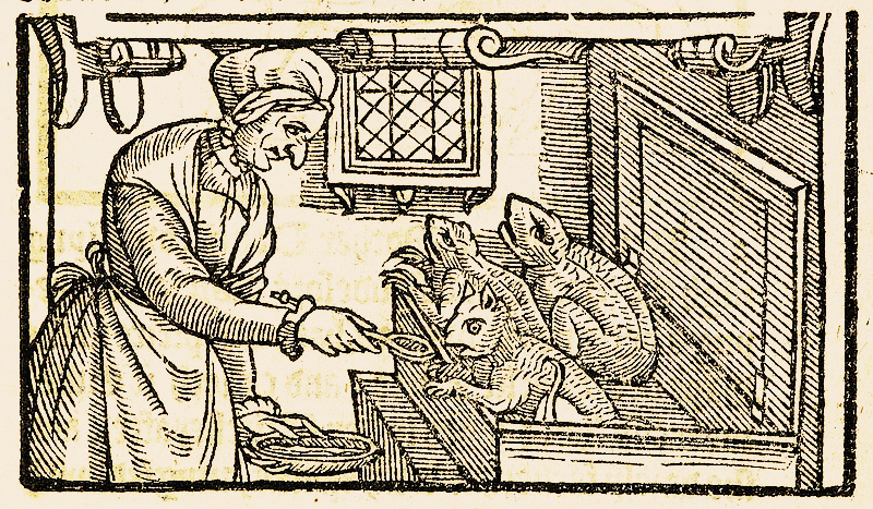 Witch feeding her familiars with blood, 1579